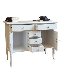 MOBILI 2G - MADIA CREDENZA IN LEGNO BIANCO OPACO 100x40x85h vista cassetti e porte aperti