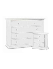 MOBILI 2G - GRUPPO COMO'A 5 CASSETTI  E 2 COMODINI A 3 CASSETTI LACCATO BIANCO OPACO vista como' e comodino