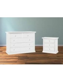 MOBILI 2G - GRUPPO COMO'A 5 CASSETTI  E 2 COMODINI A 3 CASSETTI LACCATO BIANCO OPACO vista como' e comodino