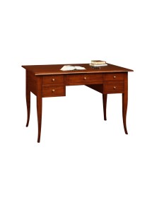 MOBILI 2G - SCRIVANIA IN LEGNO ARTE POVERA 5 CASSETTI TINTA NOCE 130x65x81 VISTA FRONTALE