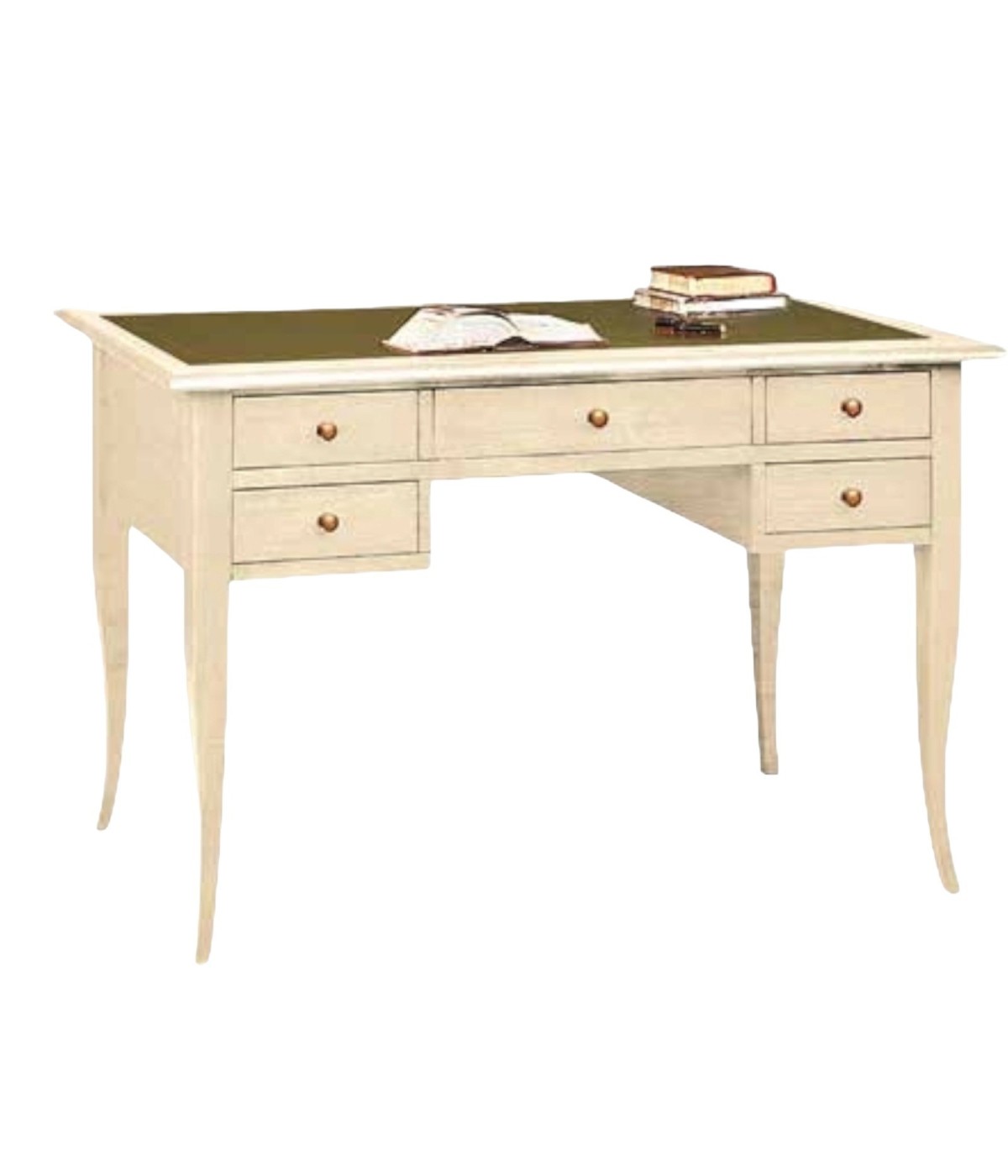 MOBILI 2G - SCRIVANIA ARTE POVERA INSERTO PELLE LEGNO AVORIO 150x65x81 VISTA FRONTALE