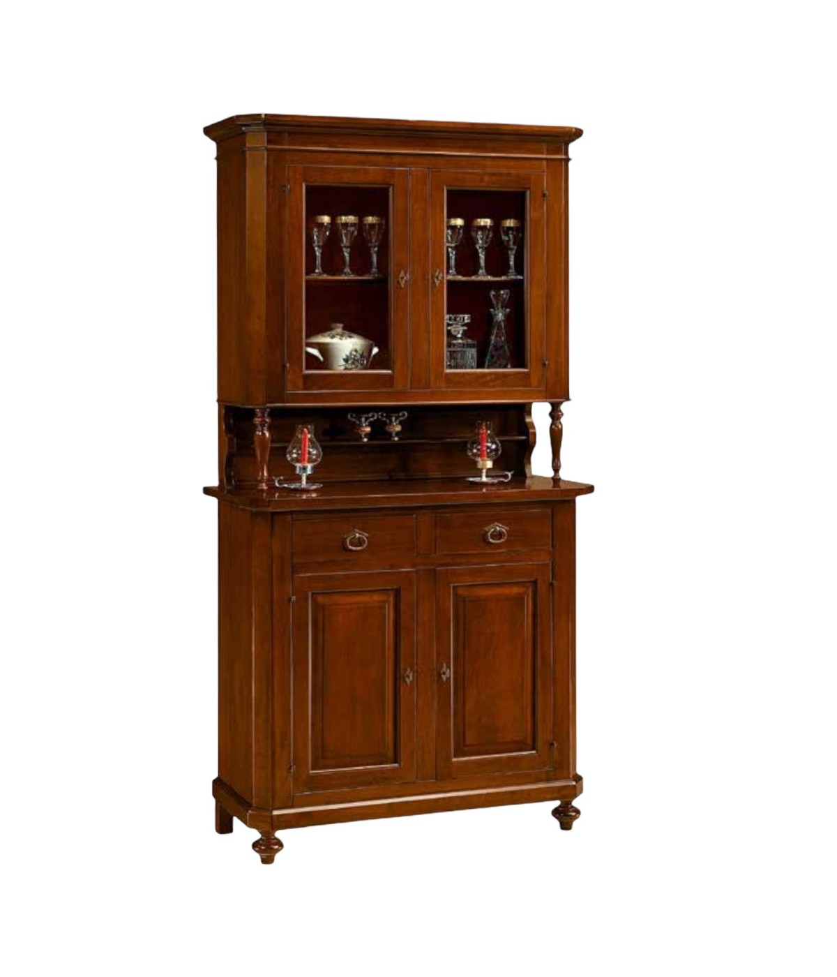 CRISTALLIERA ARTE POVERA 2 PORTE IN LEGNO TINTA NOCE 104X43X205 (189)