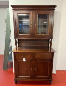 MOBILI 2G - CRISTALLIERA ARTE POVERA 2 PORTE IN LEGNO TINTA NOCE 104X43X208 VISTA FRONTALE