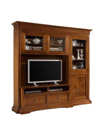 MOBILI 2G - PARETE ATTREZZATA IN LEGNO TINTA BASSANO L.230 P.57 H. 235 VISTA FRONTALE