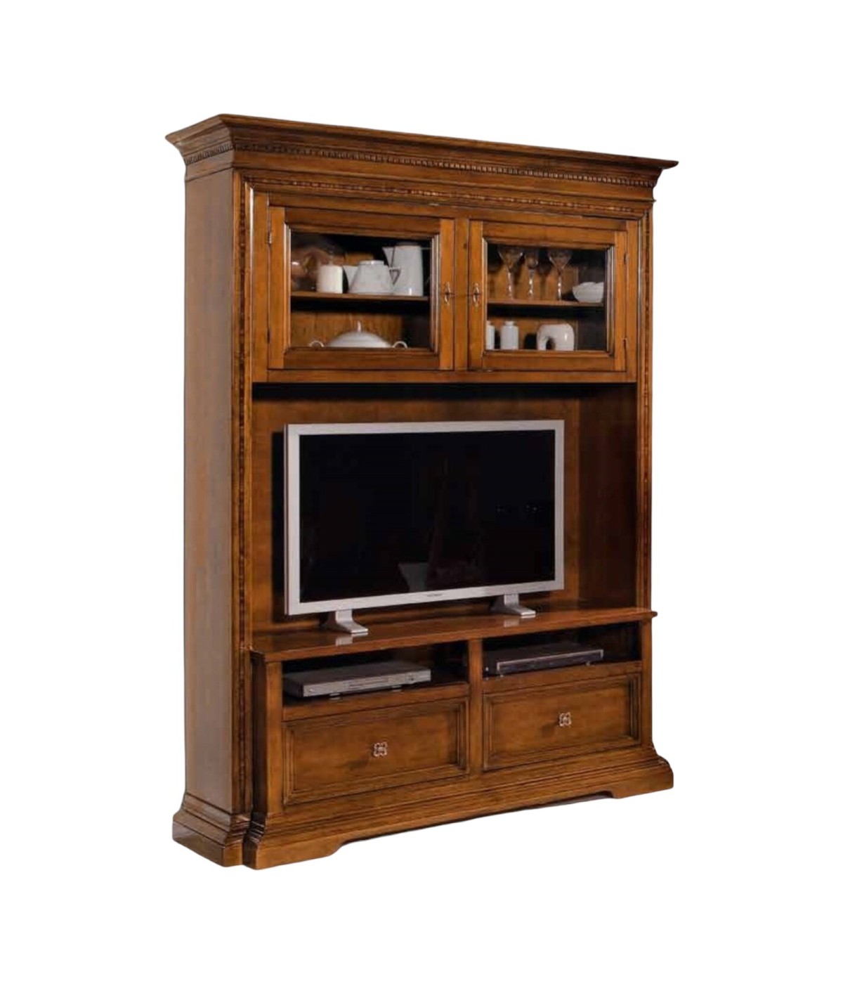 MOBILI 2G - PARETE ATTREZZATA IN LEGNO TINTA NOCE L.168 P.57 H. 235 VISTA FRONTALE