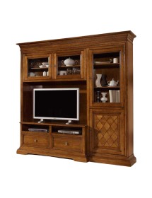 MOBILI 2G - PARETE ATTREZZATA IN LEGNO NOCE BASSANO L.230 P.57 H. 235 vista frontale