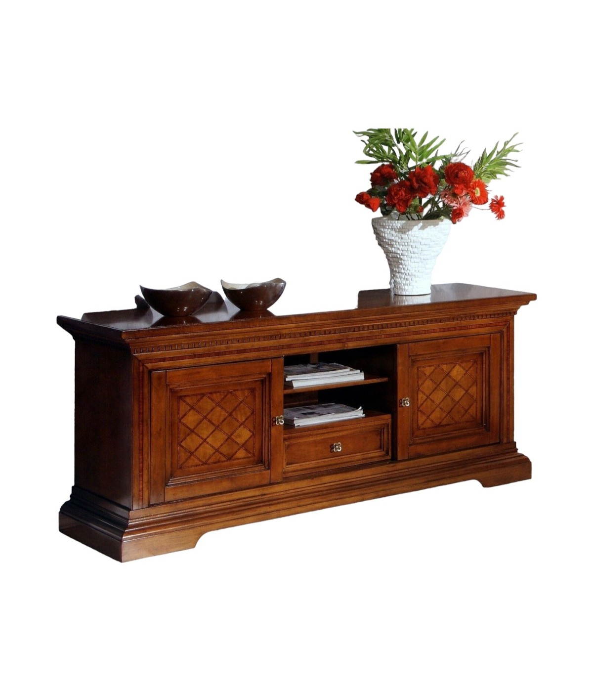 MOBILI 2G - PORTA TV IN LEGNO 2 ANTE SCORREVOLI NOCE BASSANO L.169 P.53 H.75 vista frontale