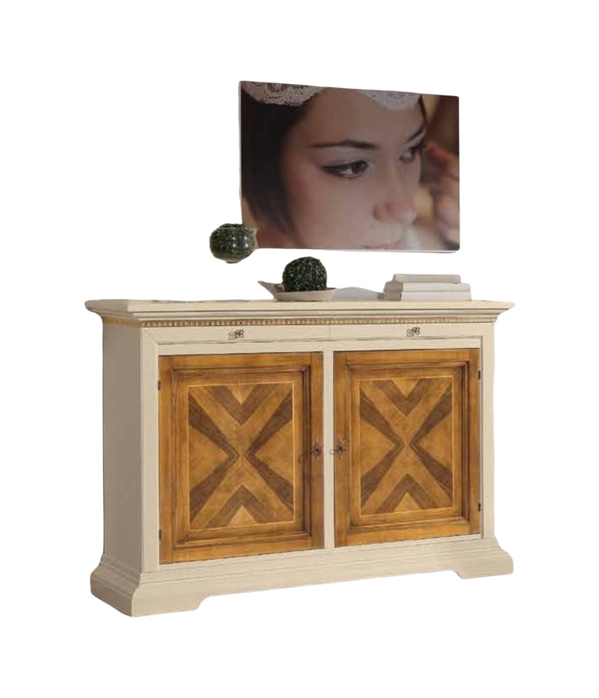 MOBILI 2G - MADIA CREDENZA 2 ANTE  IN LEGNO AVORIO/NOCE  L.160 P.53 H. 115 VISTA FRONTALE