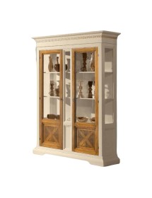 MOBILI 2G - VETRINA 2 PORTE IN LEGNO CLASSICA AVORIO NOCE 146X53X213 VISTA FRONTALE COMPLETA