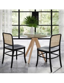 MOBILI 2G - SET 2 SEDIE PAGLIA DI VIENNA IN LEGNO NERO 45X47X87 VISTA COMPLETA