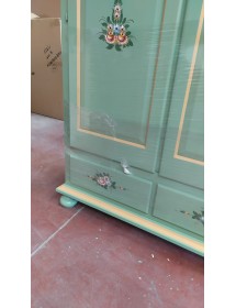 Armadio Classico 2 Ante Shabby legno verde con decori 125x61x200