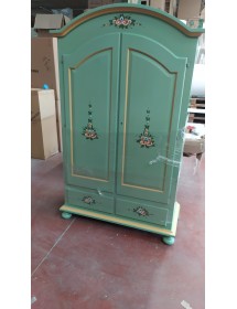 Armadio Classico 2 Ante Shabby legno verde con decori 125x61x200