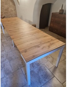 MOBILI 2G - CONSOLLE ALLUNGABILE LAMINATO ROVERE NATURALE/BASAMENTO BIANCO 90X50 vista frontale aperto