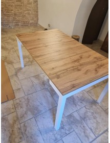 MOBILI 2G - CONSOLLE ALLUNGABILE LAMINATO ROVERE NATURALE/BASAMENTO BIANCO 90X50 vista frontale aperto