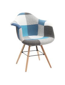 MOBILI 2G - Set 2 Poltrone moderne patchwork tessuto azzurro grigio 62X65X79 vista frontale