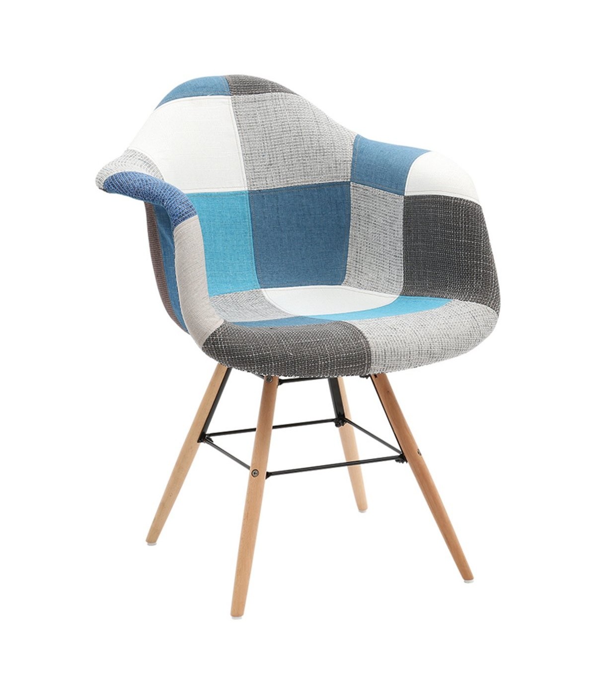 MOBILI 2G - Set 2 Poltrone moderne patchwork tessuto azzurro grigio 62X65X79 vista frontale