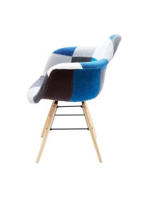 MOBILI 2G - Set 2 Poltrone moderne patchwork tessuto azzurro grigio 62X65X79 vista laterale