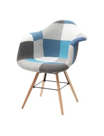 MOBILI 2G - Set 2 Poltrone moderne patchwork tessuto azzurro grigio 62X65X79 vista frontale