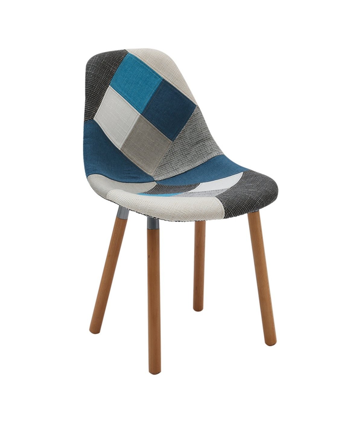 MOBILI 2G - Set 2 sedie moderne patchwork tessuti azzurro grigio 47x58x84 vista frontale