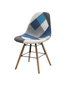 MOBILI 2G - Set 2 Sedie Moderne Patchwork Tessuti Azzurro Grigio 47x58x84 VISTA FRONTALE