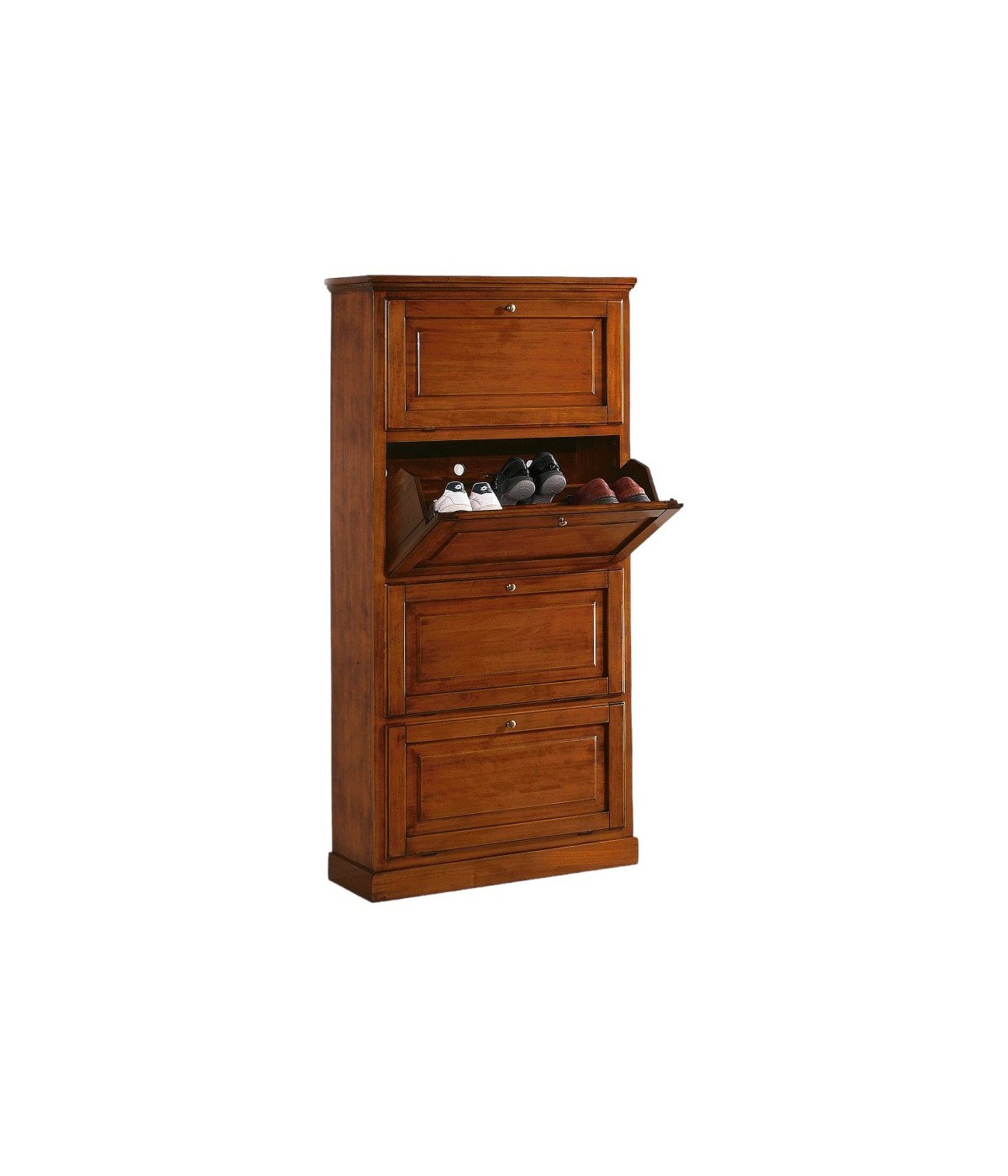 MOBILI 2G -  SCARPIERA 4 ANTE IN LEGNO MASSELLO TINTA NOCE L.80 x P.30 H.170 vista frontale