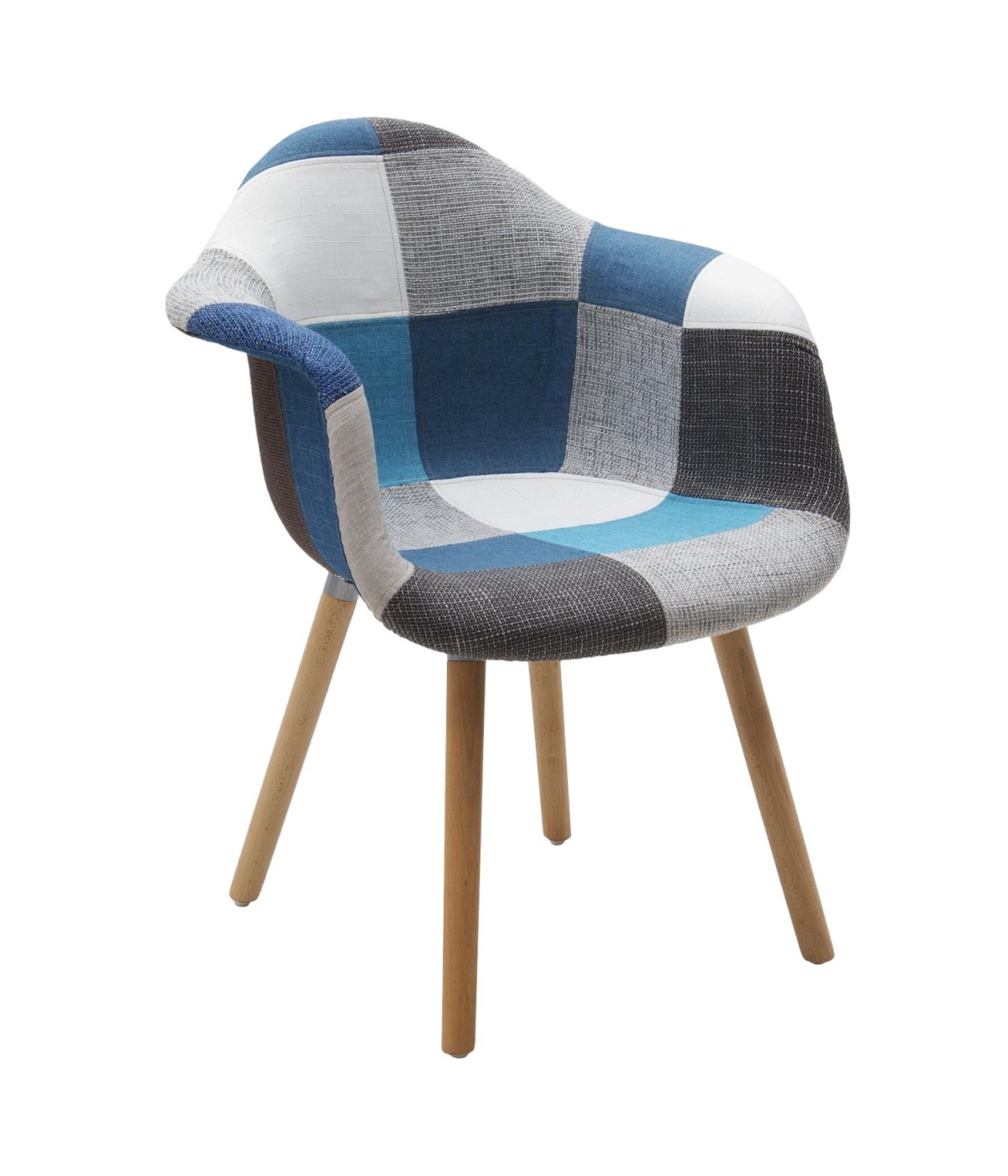 MOBILI 2G - Set 2 Poltrone moderne patchwork tessuto azzurro grigio 62X65X79 vista frontale