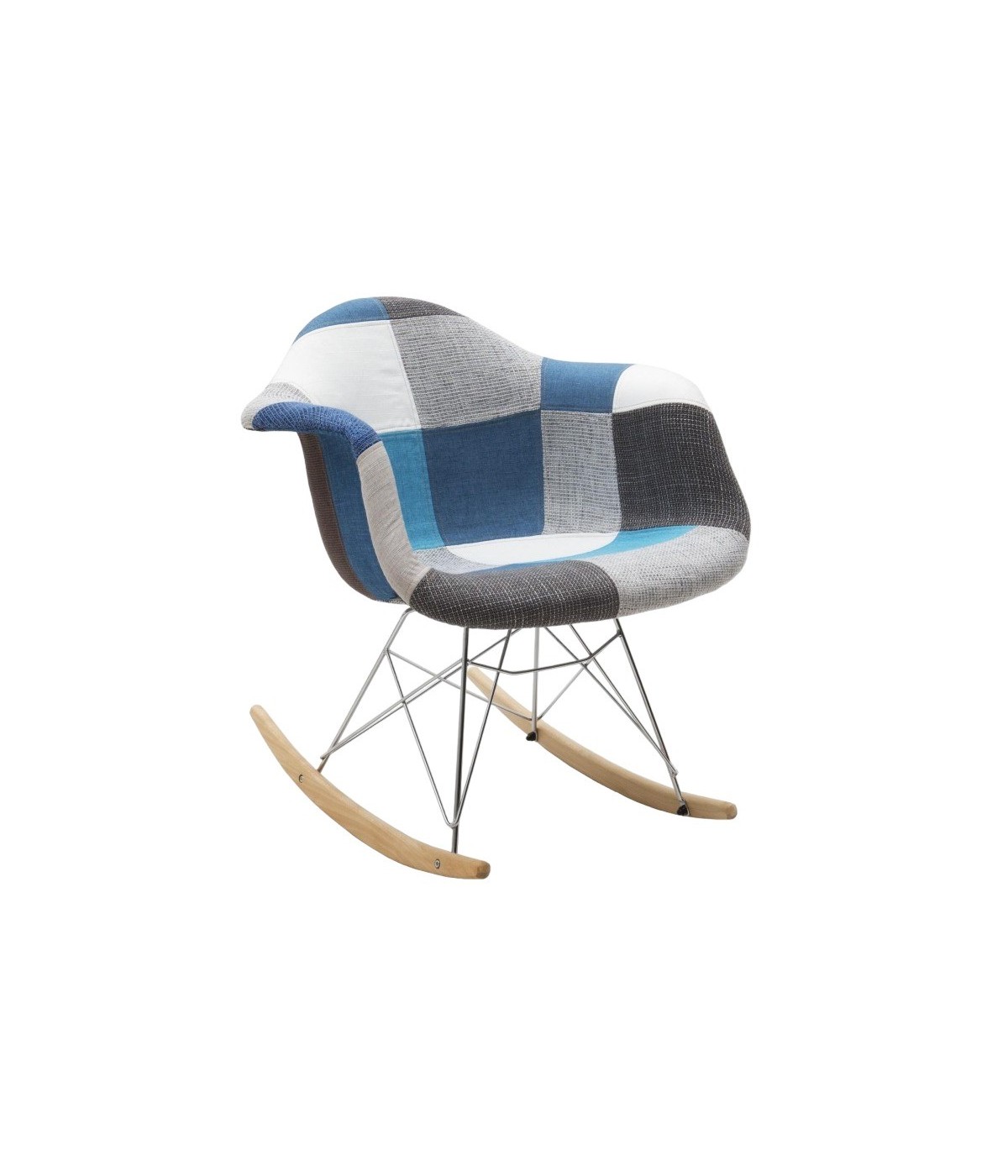 MOBILI 2G - Set 2 Poltrone Moderne a dondolo Patchwork Azzurro Grigio 62x69x70 vista frontale