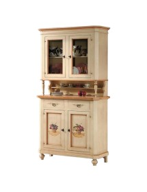 MOBILI 2G - cristalliera classica 2 porte legno avorio e ocra 112x49x206 vista frontale