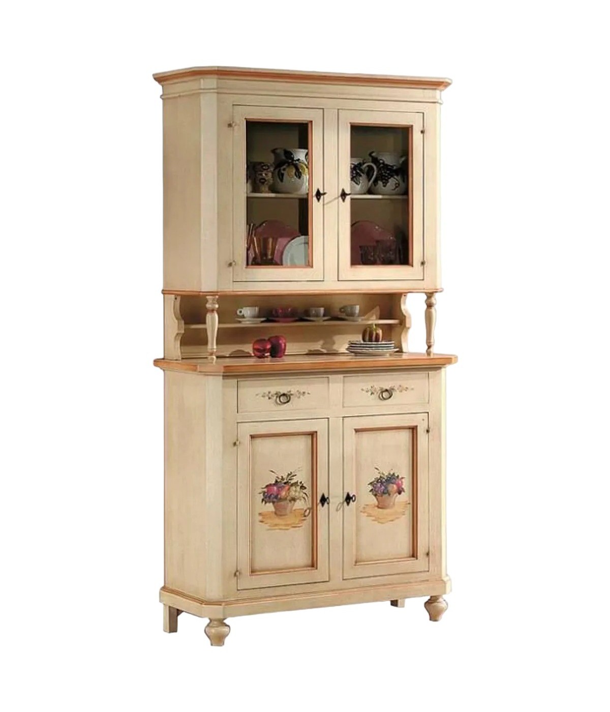 MOBILI 2G - cristalliera classica 2 porte legno avorio e ocra 112x49x206 vista frontale