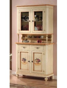 MOBILI 2G - cristalliera classica 2 porte legno avorio e ocra 112x49x206 vista frontale