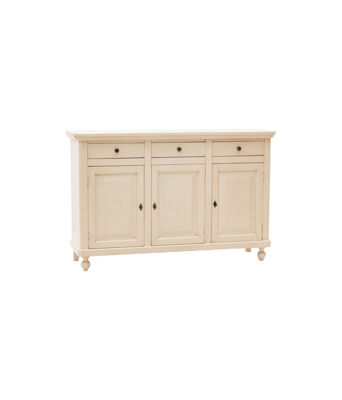 MOBILI 2G - Madia credenza 3 ante legno shabby chic avorio150X43X98 vista frontale