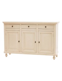MOBILI 2G - Madia credenza 3 ante legno shabby chic avorio150X43X98 vista frontale