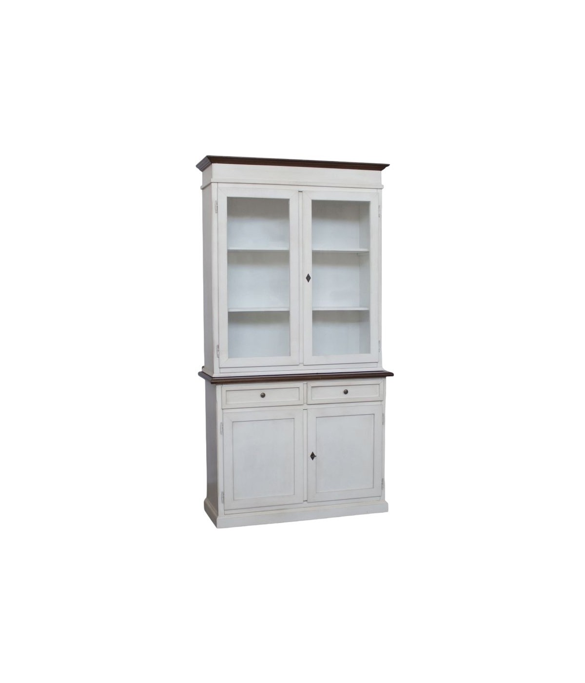 MOBILI 2G - Cristalliera 2 porte shabby legno bianco invecchiato noce 105X42X205 VISTA FRONTALE