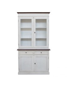 MOBILI 2G - Cristalliera 2 porte shabby legno bianco invecchiato noce 105X42X205 VISTA FRONTALE
