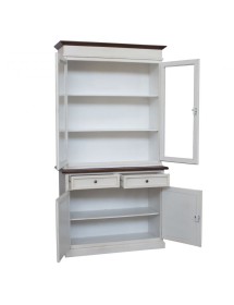 MOBILI 2G - Cristalliera 2 porte shabby legno bianco invecchiato noce 105X42X205 VISTA FRONTALE