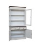 MOBILI 2G - Cristalliera 2 porte shabby legno bianco invecchiato noce 105X42X205 VISTA FRONTALE