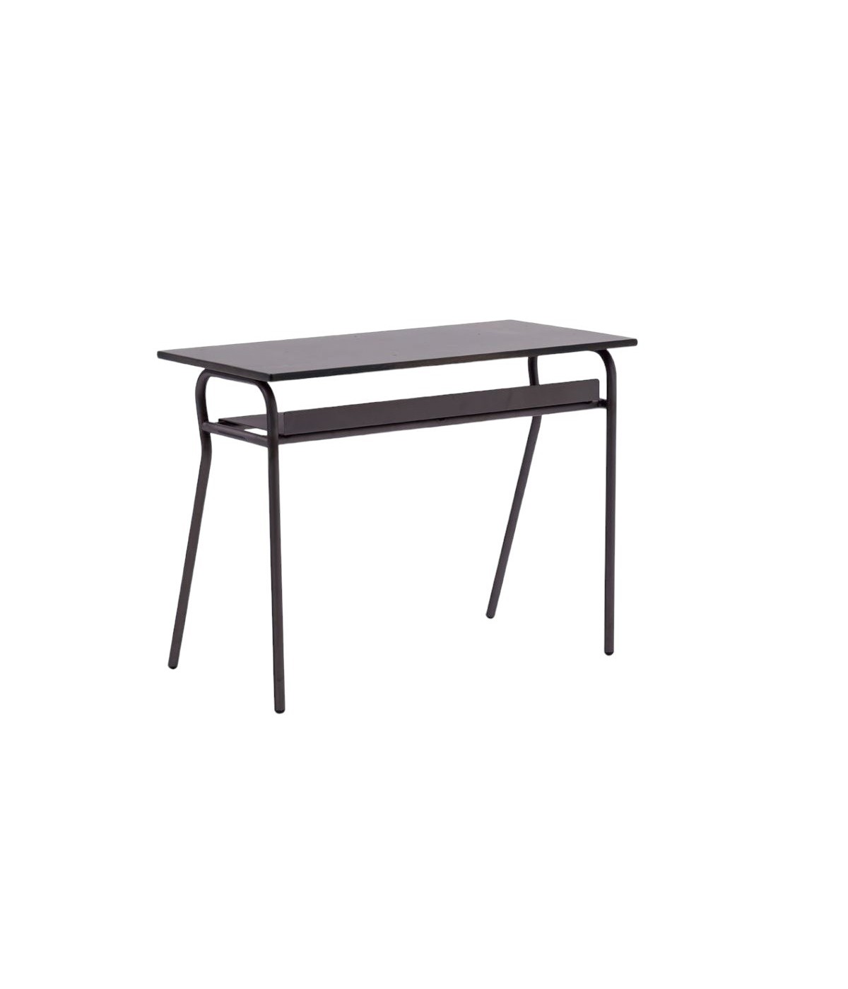 MOBILI 2G - Banco Scuola moderno metallo canna di fucile piano melaminico noce invecchiato 100x50x76,5 vista frontale