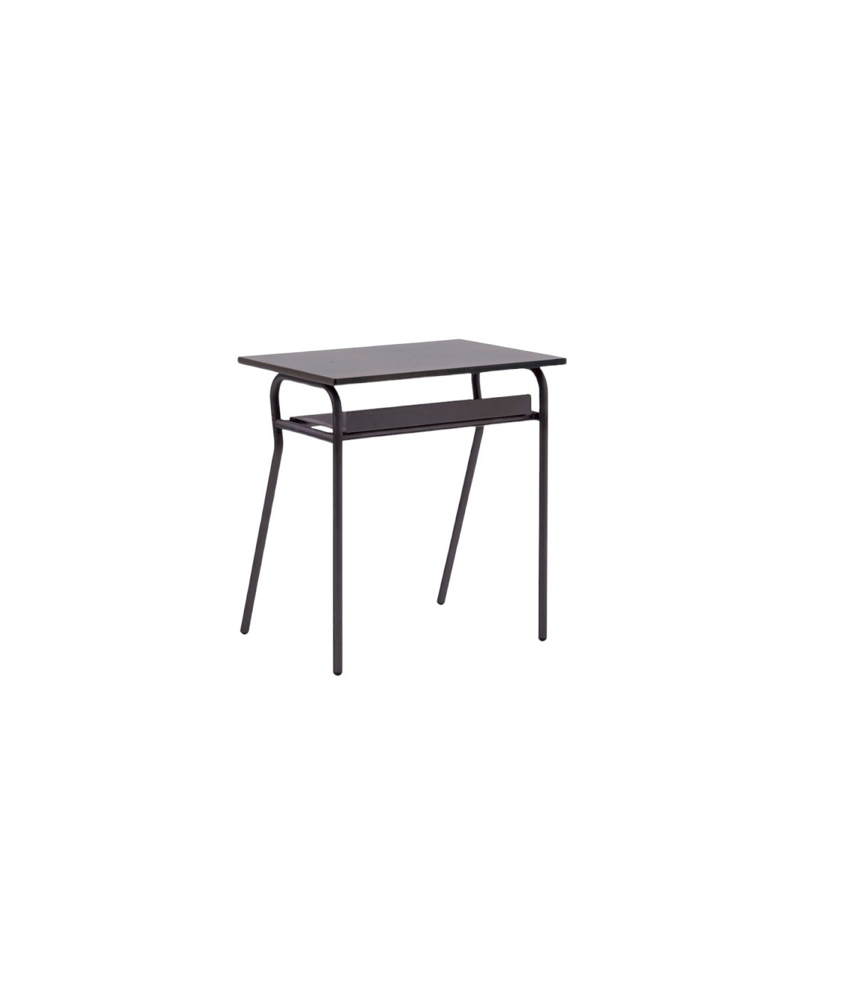 MOBILI 2G - Banco Scuola Moderno Metallo Canna Di Fucile Piano Melaminico Noce Invecchiato 70x50x76,5 vista frontale
