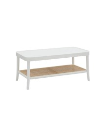 MOBILI 2G - Tavolino contemporaneo legno paglia bianco shabby 100X50X43 vista laterale