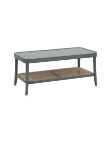 MOBILI 2G - Tavolino contemporaneo legno paglia grigio shabby 100X50X43 VISTA LATERALE