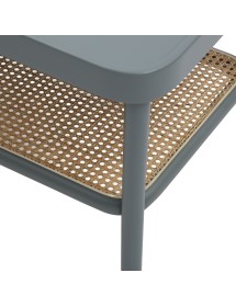 MOBILI 2G - Tavolino contemporaneo legno paglia grigio shabby 100X50X43 VISTA GAMBE E RIPIANO