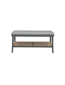 MOBILI 2G - Tavolino contemporaneo legno paglia grigio shabby 100X50X43 VISTA FRONTALE