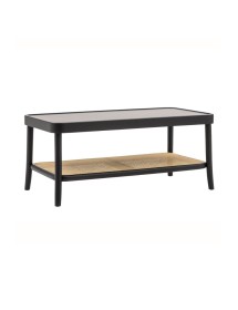 MOBILI 2G - Tavolino contemporaneo legno paglia nero shabby 100X50X43 vista laterale