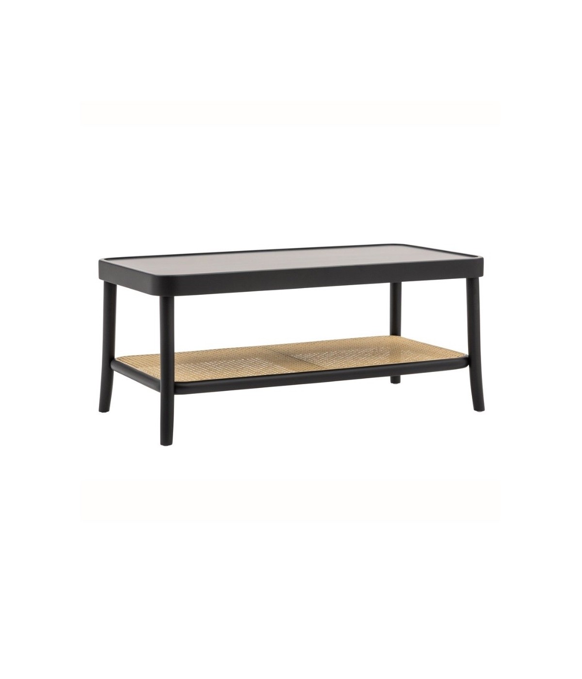 MOBILI 2G - Tavolino contemporaneo legno paglia nero shabby 100X50X43 vista laterale