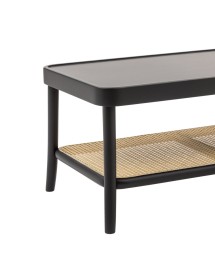 MOBILI 2G - Tavolino contemporaneo legno paglia nero shabby 100X50X43 vista piano e paglia di vienna