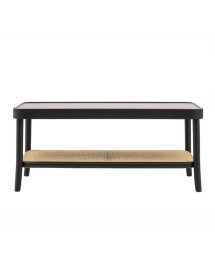 MOBILI 2G - Tavolino contemporaneo legno paglia nero shabby 100X50X43 vista frontale
