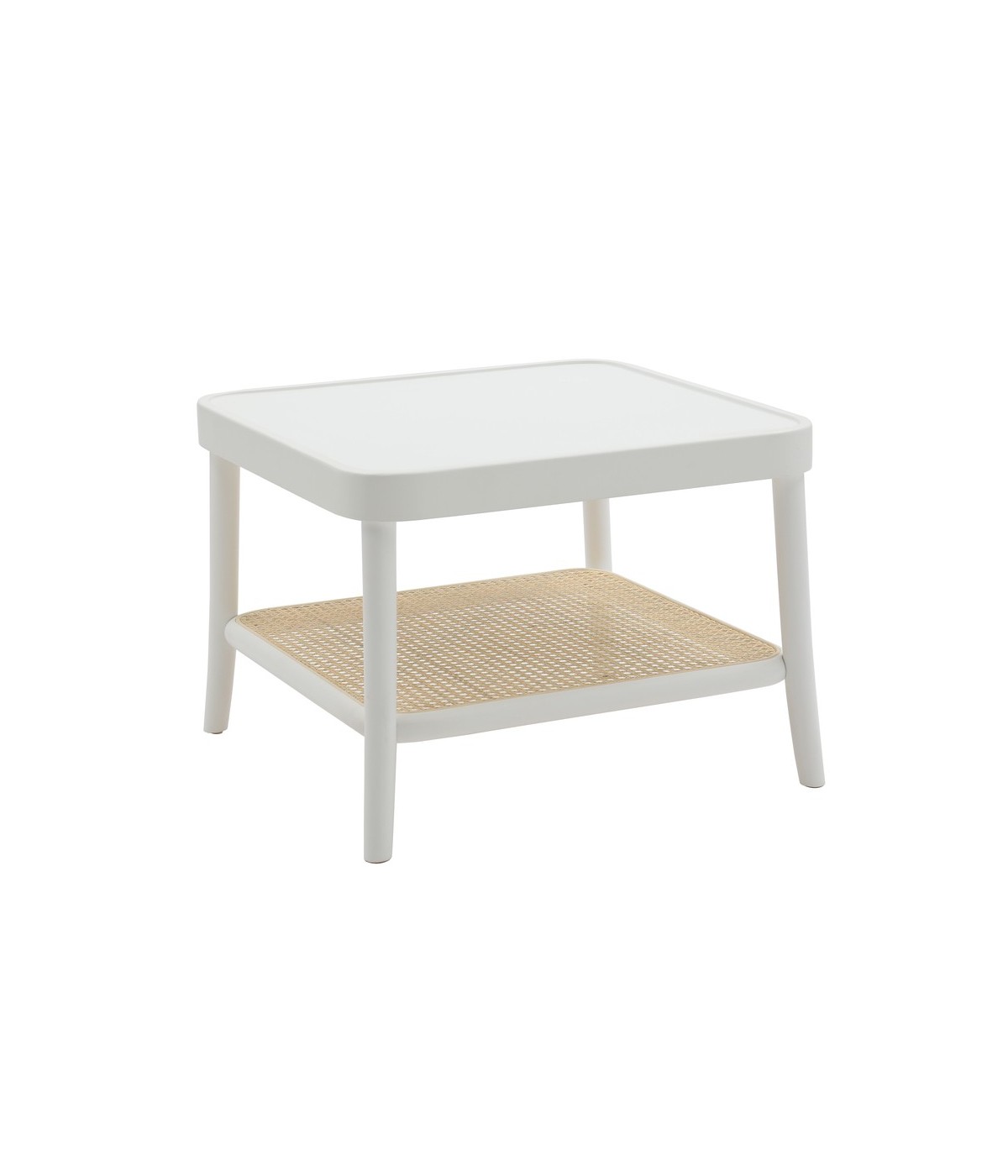 MOBILI 2G - Tavolino quadrato contemporaneo legno paglia bianco 60X60X43 vista laterale