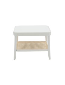 MOBILI 2G - Tavolino quadrato contemporaneo legno paglia bianco 60X60X43 vista frontale