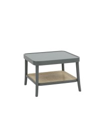 MOBILI 2G - Tavolino quadrato contemporaneo legno paglia grigio 60X60X43 vista laterale
