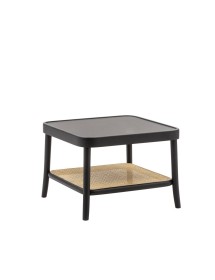 MOBILI 2G - Tavolino quadrato contemporaneo legno paglia nero 60X60X43 vista laterale